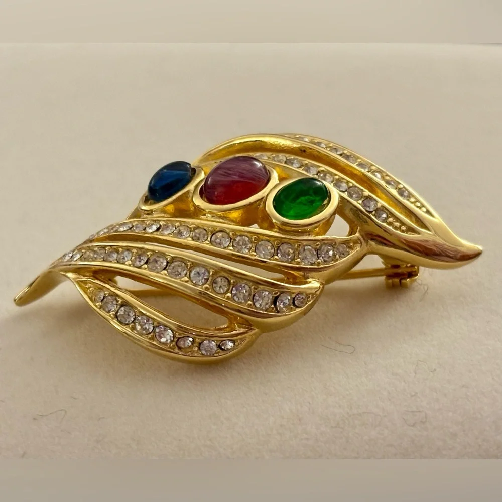 Christian Dior Brooch Rare Vintage 1980s Gripoix Openwork Leaf Brooch Pin Gold